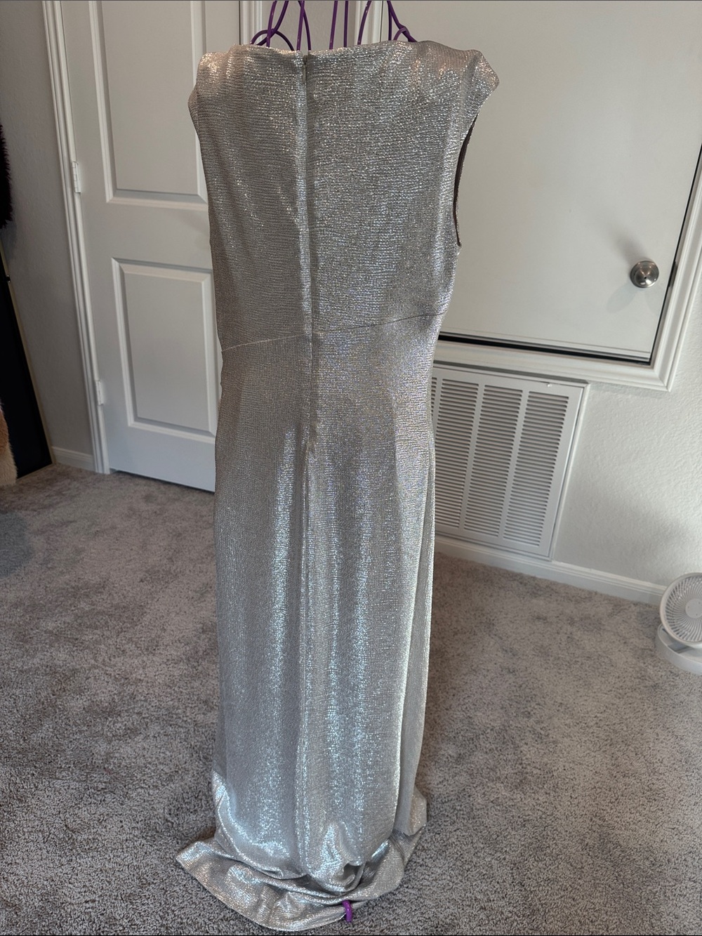 Ralph Lauren Silver Metallic Sleeveless Maxi Dress with Side Knot - Picture 4 of 5